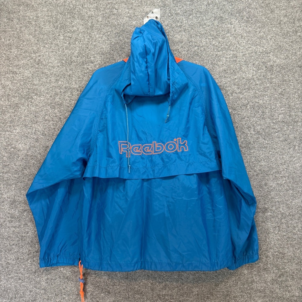 Vintage Reebok Windbreaker Jacket Mens Medium Blue Logo Vintage Zip Up Hood 90s